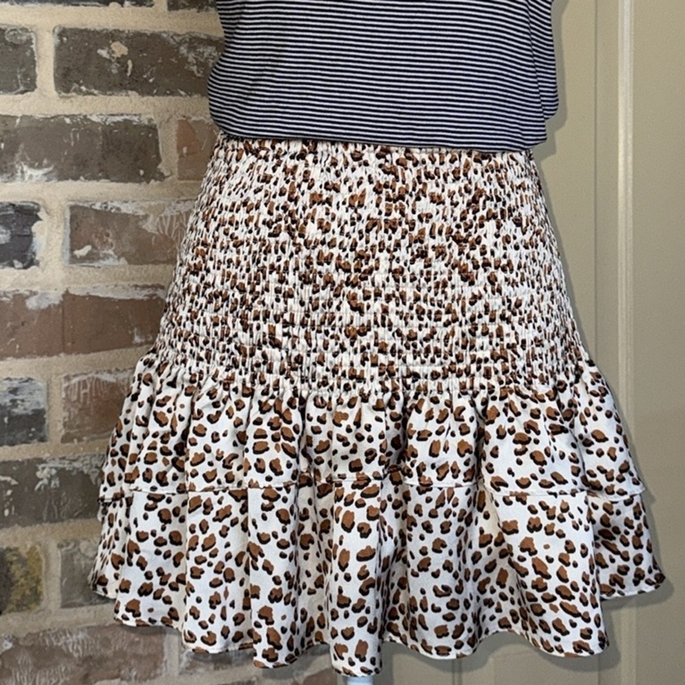NWT Glam Smocked Layered Ruffle Skirt Satin Flouncy Leopard Animal Print Size S - Picture 12 of 12